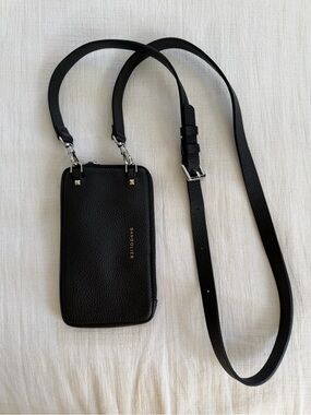 Bandolier Expanded Pouch With Strap, Black/Silver Top Grain Leather